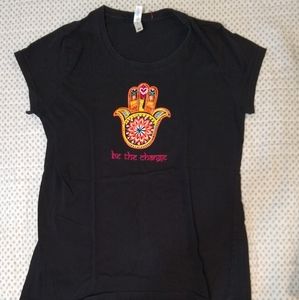 Freeset Black Graphic T-shirt Mandala Heart Peace "Be The Change" Medium